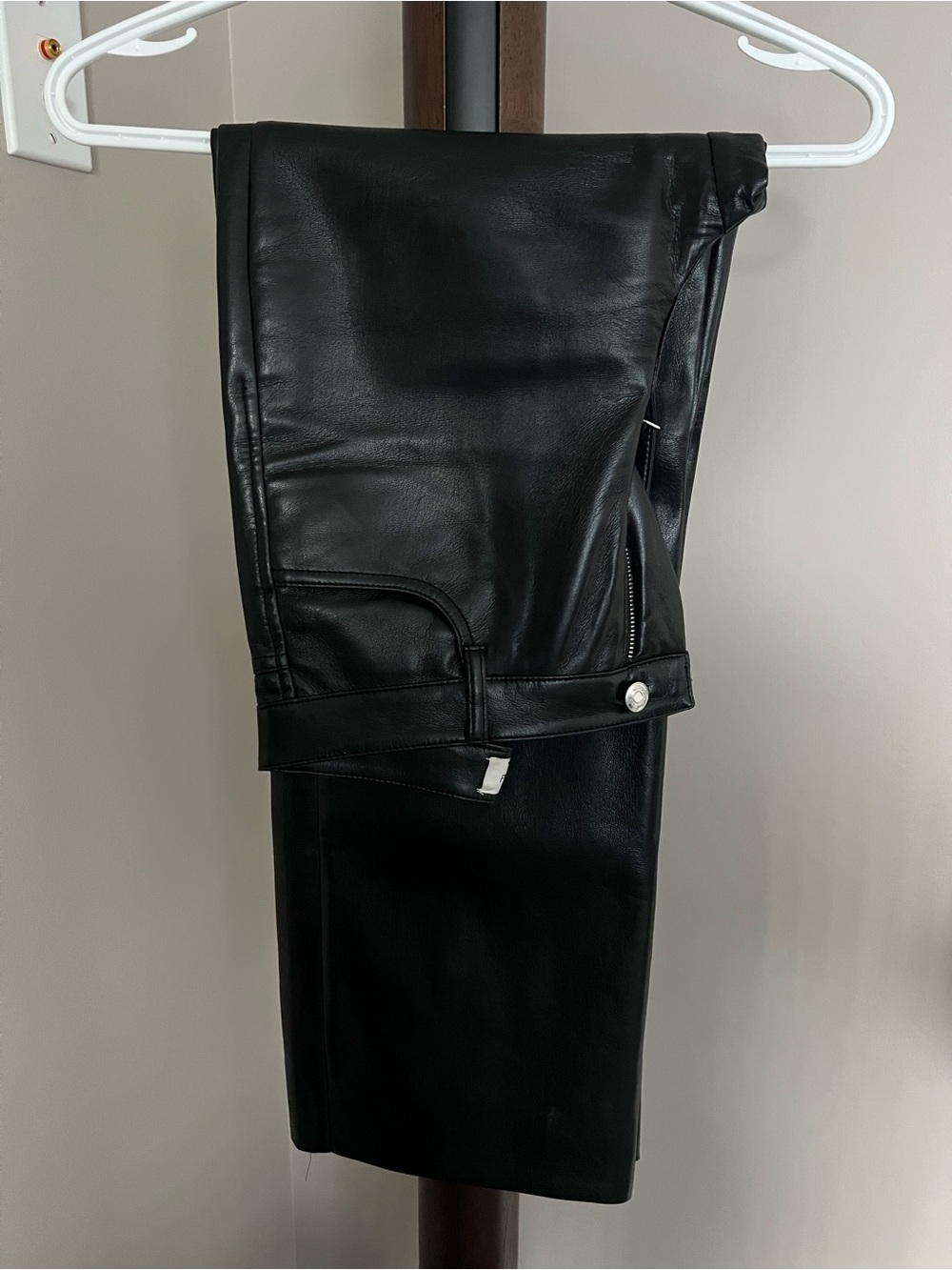 Wilfred Black Faux Leather Pants with Label Detail